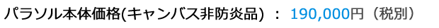 パラソル本体価格(キャンバス非防炎品) : 190,000円(税別)