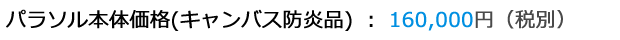 パラソル本体価格(キャンバス防炎品) : 160,000円(税別)